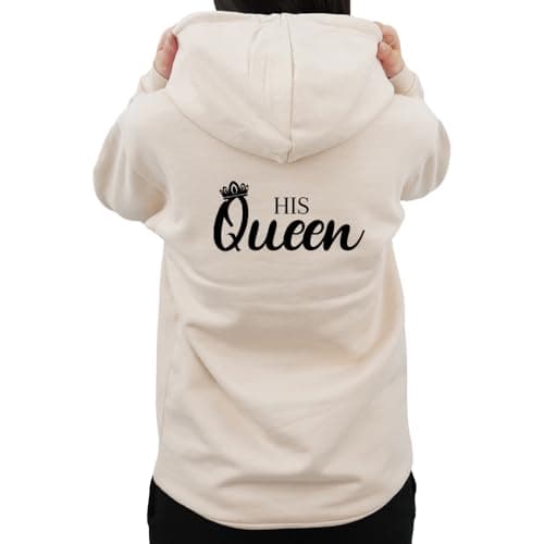 Image of Graphic Impact Her King His Queen Matching Set Him And Her Unisex Hoodie Novelty Design Gift Idea Wife Husband Girlfriend Boyfriend Love Valentines Day Couples Matching Hoodies(Sand,Queen,S)