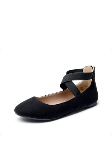 Image of DREAM PAIRS Womens Ballerina Flat Fashion Elastic Ankle Straps Cross Strap Round Toe Comfy Ballet Pumps Dolly Shoes,Size 5,Black,Sole_Stretchy
