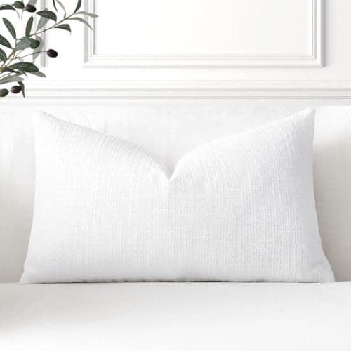 Image of Artscope Linen Cushion Covers Set of 1 Decorative Lumbar Pillowcase Pillow Cover 16x24 Inch for Home Decor Sofa Bedroom Car 40x60cm Pure White