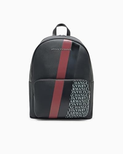 Image of Armani Exchange Men's Essential, Dylan, Logo Print Backpack, Black/Pomegranate, Black/Pomegranate, One Size