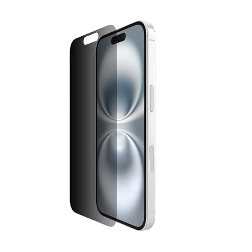 Image of Belkin ScreenForce InvisiGlass iPhone 16 Privacy Screen Protector, scratch-resistant impact protection, easy align tray for bubble free application, recycled glass for iPhone 16, iPhone 15, 14 Pro