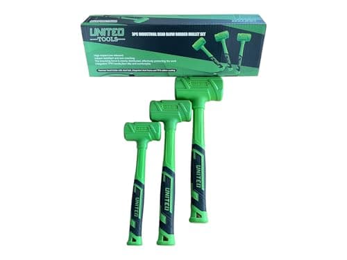 Image of United Tools Industrial Dead Blow Rubber Mallet Set, 3-Piece, 620g/1050g/1500g, Green