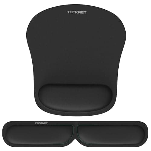 Image of TECKNET Mouse Mat Keyboard Wrist Support Set, Mouse Pad Foldable Keyboard Wrist Rest, Ergonomic Mouse Mat Wrist Support with Comfortable Memory Foam, Non-Slip Desktop Mouse Pad for Working Gaming