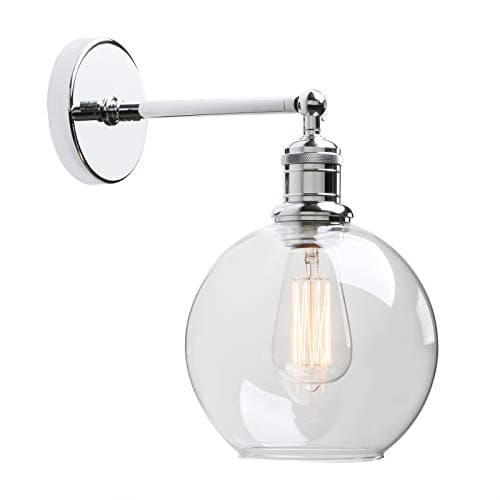 Image of Lighting Vintage Loft Bar Wall Lights, Chrome Sconce Wall Lamp Fittings with with 7.9 Globe Clear Glass Shade for Kitchen island Bedroom Cafe Corridor Restaurant