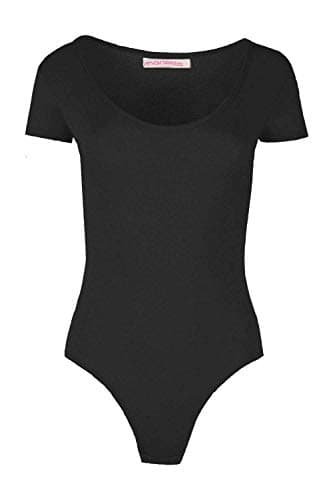 Image of Colop WOMENS CAP SHORT SLEEVE PLAIN ROUND NECK STRETCH LEOTARD BODYSUIT UK 8-26 (Black, 24-26)