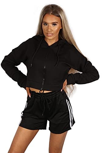 Image of mymixtrendz Women Zipper Crop Hooded Hoodie Long Sleeve Top Sweatshirts Gym Workout Ladies Casual Shirt Hooded Zip Crop Tops (Black, numeric_16)