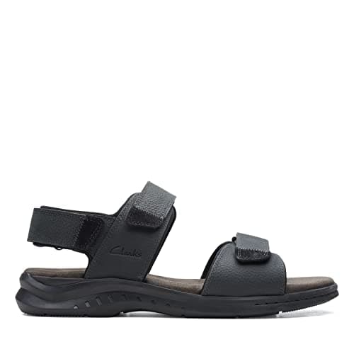 Image of Clarks Men's Hapsford Creek Fisherman Sandal, Black Tumbled Leather, 9 UK