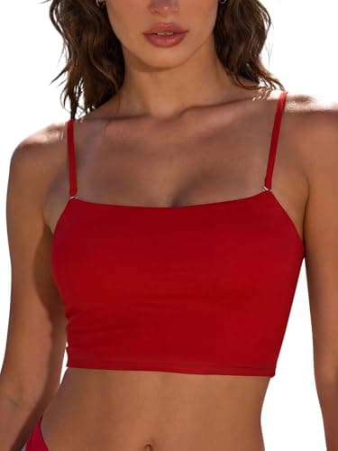 Image of SHEKINI Bandeau Bikini Tops Padded Swimsuit Top with Removable Strap Push Up Swimwear Bathing Suit for Women UK Top Only (UK, Alpha, M, Regular, Regular, DHS Red)