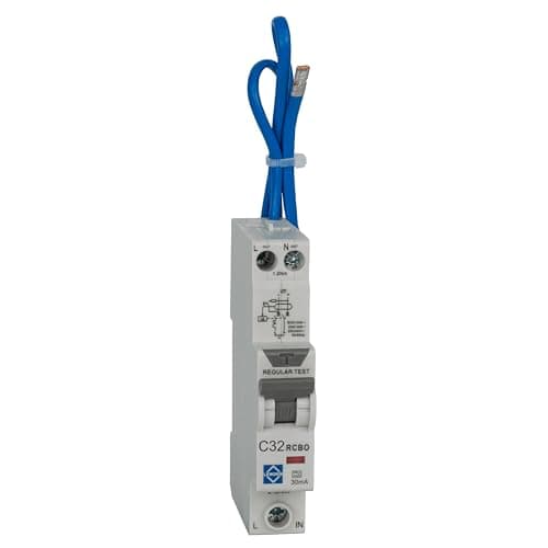 Image of Lewden Compact RCBO, C Curve Double Pole, 32A, 30mA Switched Neutral, DIN Rail Mount