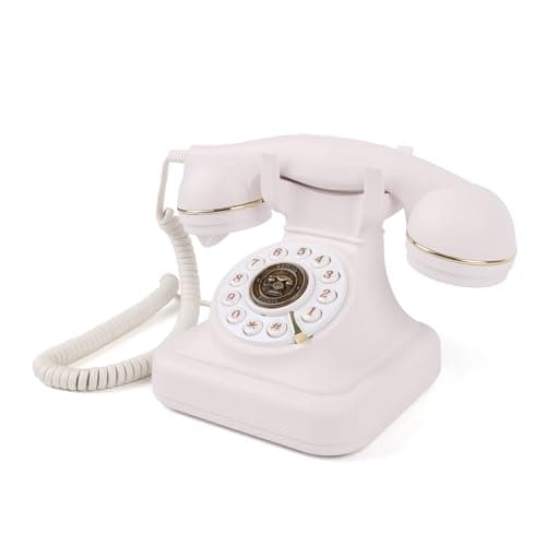 Image of Retro Corded Phone, Corded Home Phones with Push Button, Vintage Phone Landline with Adjustable Ringer Volume and Redial Function, Retro Telephone Phone for Home Office Hotel School (White)