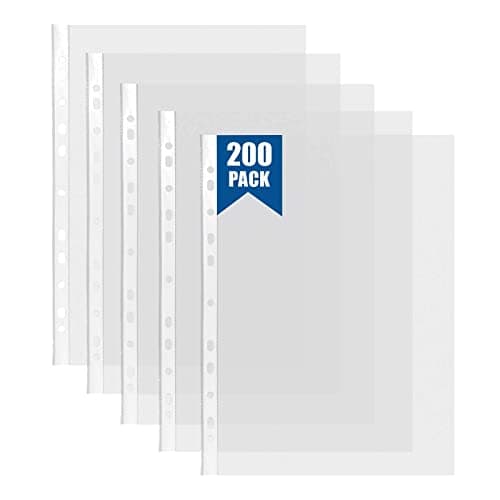 Image of 200 Pcs Punched Pockets A4 Clear 60 Micron Strong Plastic Wallet Sleeves, Top Opening Poly Pockets for Ring Binder Folders