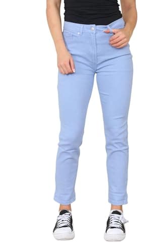 Image of M and CO Womens Mom Jeans Tapered Leg Straight Ladies High Stretch Denim Pants Sky Blue Waist Size 12