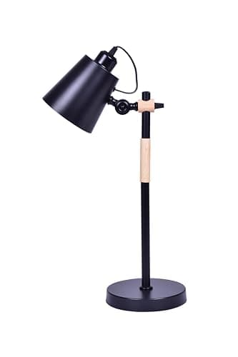 Image of TEKLED® LED Desk Lamp | Scandi Sleek Rotatable Table Light with Wood Feature | Replaceable E27 Edison Screw Bulb Holder | for Bedside Reading Office Work Architects Students - Black