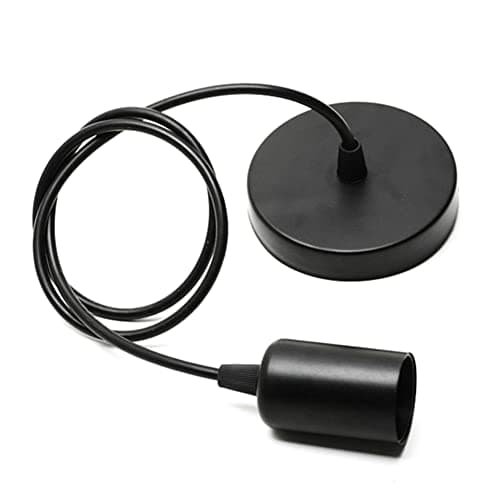 Image of Pendant Light Fitting, Metal E27 Screw Lamp Holder with 1M Cable, Industrial Style Flex Cable Modern Ceiling Rose Pendant Light Fitting Bulb Holder for Kitchen Dining Room(Black)
