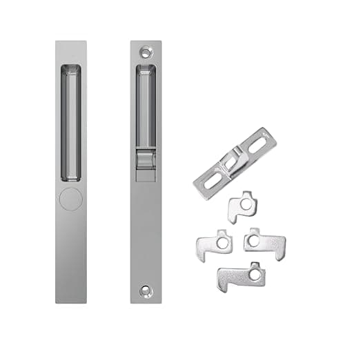 Image of Brixwell Chrome Patio Flush Mount Handle Set Without Key Cylinder, Metal Built, 7-1/2" Length, 6-5/8" Hole Spacing, 7/8" Width, Metal Sliding Door Handle Set, Flush Sliding Door Handle