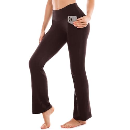 Image of SINOPHANT Yoga Pants for Women Flared Leggings High Waisted Bootcut Trousers Womens Gym Wide Leg Workout Stretchy Brown XL 30inch