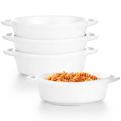 Image of Pie Dish for Oven, 4 Pack Oval Baking Dish Set,Hioph Oven Lasagne Dish for Lasagne, Pies, Soufflé and Single-Serving Baking（White ）