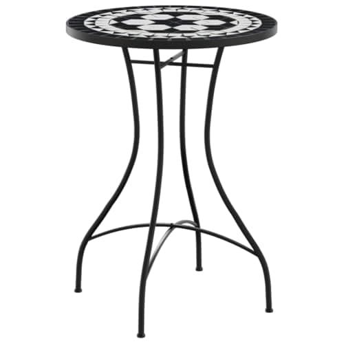 Image of vidaXL Mosaic Bistro Side Table - 50x70 cm Black and White Ceramic Top, Powder-Coated Iron Frame for Outdoor/Indoor, Garden, Patio, Balcony