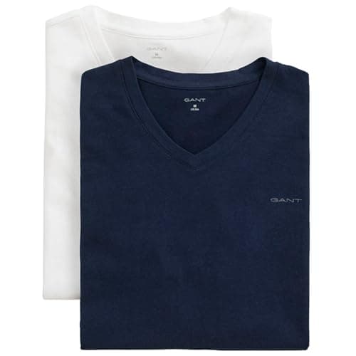 Image of GANT Men's V-Neck T-Shirt 2-Pack Underwear, Navy/White, One Size (Pack of 2)