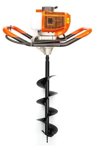 Image of Earth Auger 52cc Petrol 2 Stroke Engine Post Hole Borer Digger & Choice of 4 Drill Bits Attachments 100mm / 150mm / 200mm / 300mm for Planting Digging (52cc Engine & 20cm Drill Bit)