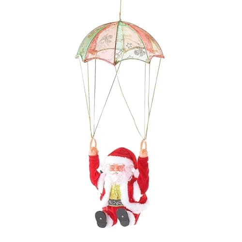 Image of Electric Parachute Santa Tumbling with Music, Battery Operated Santa Claus Plush, Christmas Tree Hanging Ornament Decoration Holiday Xmas Party Supplies Gift