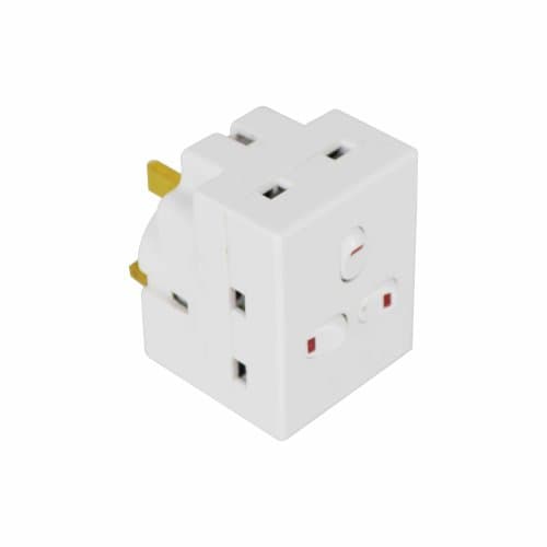 Image of STATUS 3 Way Multi Plug Adapter, UK 3 Pin Multi Plug Adaptor, Individually Switched Fuse, 3WAISB110