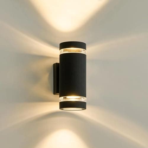 Image of LMP Outdoor Wall Lights Mains Powered, Up Down Outside Lights Black, IP65 External LED Front Door Lamp Porch Light Electric, Exterior GU10 Round Lighting Sconce Wall Mounted for House
