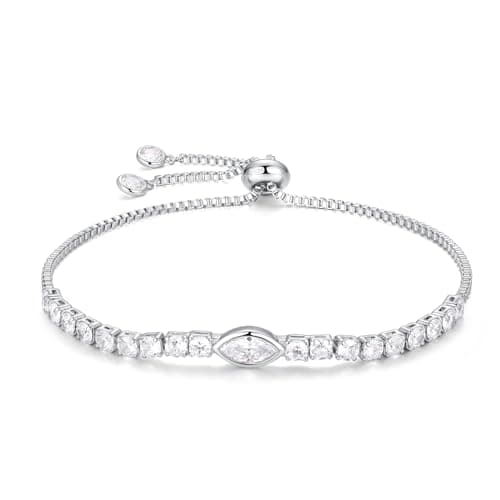 Image of GEORGE · SMITH Bracelets for Womens,Silver Bracelet for Women Rhombus Tennis Bracelet for Women,Crystal Bracelet Ladies Jewellery Adjustable Bracelet Birthday Gifts for Her with Box