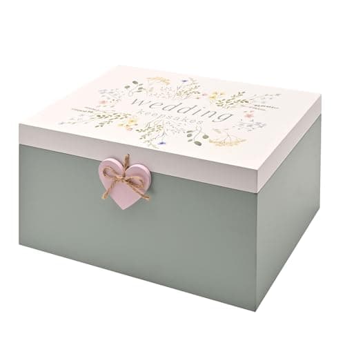 Image of Widdop and Co Love Story Wildflower Wedding Keepsake Box | Wooden Memory Storage Box with Floral Design & Heart Charm | Romantic Gift for Bride, Couple or Newlyweds