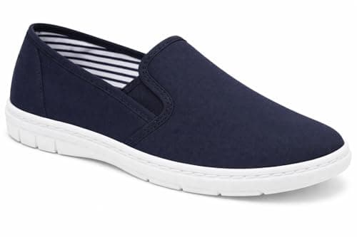 Image of GladRags Mens Canvas Slip On Wider Fit Plimsoll Pump Trainer Slipper Deck Shoe, Navy Size 8