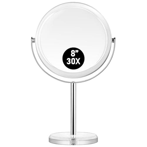 Image of MIYADIVA 30X Magnifying makeup mirror, Double Sided 1X & 30X magnifying mirror with stand, Shaving Bathroom mirror Free Standing,Tabletop Vanity Mirror with 360°Rotation for Bathroom or Bedroom