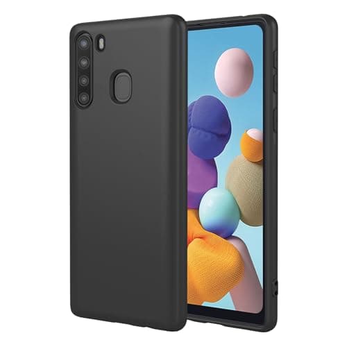 Image of OEURVQO Case for Samsung A21,Liquid Silicone Case,Anti-Scratch Soft Microfiber Lining,Full Body Protective Phone Cover for Samsung Galaxy A21,Black