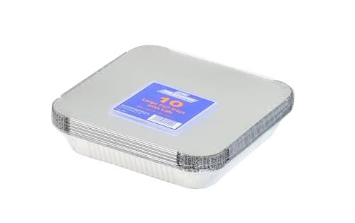 Image of Caterpack Foil Trays With Lids, Large, Disposable Food Containers, 23cm x 23cm, Pack of 10