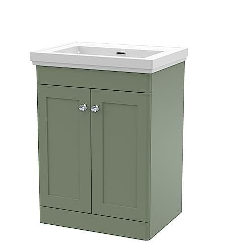 Image of nuie CLC825H Classique Floor Standing 2 Door Vanity Unit & 0 Tap Hole Fireclay Basin, 600mm, Satin Green
