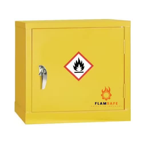 Image of FlamSafe 459mm (H) x 459mm (W) x 305mm (D) COSHH HSE DSEAR Compliant Flammable Storage Cabinet/Cupboard Safety Yellow - Small - Ideal for Paint Storage