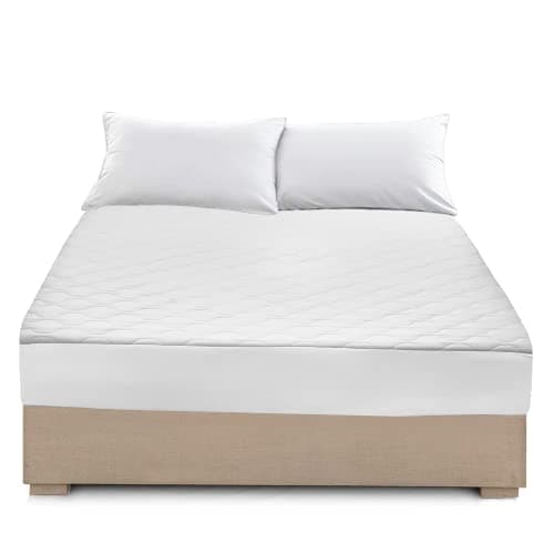 Image of 100% Egyptian Cotton Satin Look Like Mattress Protector - Hotel Quality Quilted Cover Extra Deep 30cm Skirt - Anti-Allergy Bed Fitted Topper - Breathable Mattress Pad (King) White