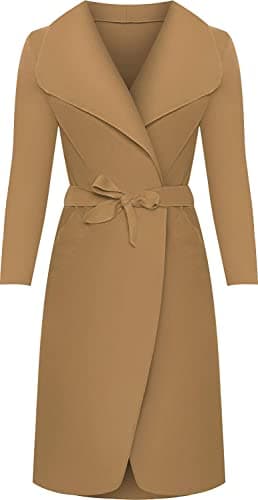 Image of Crazy Girls Womens Ladies Celebrity Kim Kardashian Style Drape Waterfall Jacket Long Sleeve Belted Oversized Trench Coat UK 8-14 (XL (UK 16-18), Camel)