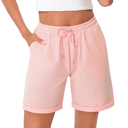 Image of Litherday Jogger Shorts Ladies Summer Lounge Short Elastic Waisted Athletic Gym Workout Shorts Casual Lounge Bottoms with Pockets Gym Training Cycling Pink S