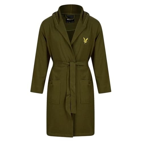 Image of Lyle & Scott Mens Hooded Bathrobe Towel Dressing Gown Dark Olive XXL