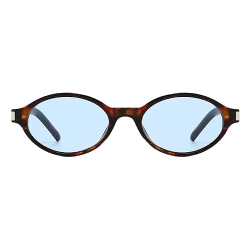 Image of YAMEIZE Retro Oval Sunglasses Women Men Vintage Small Frame Sunglasses 90s Sun Glasses UV400 (Tortoise Shell Blue)