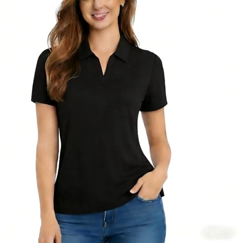 Image of OPAWO Women's Polo Shirts Short Sleeve Ladies Polo Shirts Golf Polo Shirts Womens Polo Shirt Black Polo Shirt Women Ladies Golf Tops Gym Tops Women Golf T Shirt (L)