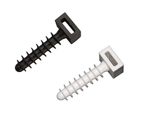 Image of Cable Tie Masonry Screw Mounts for up to 9 mm Cable Tie, Press/Push/Tap Fit, UK Made Premium Fixing Plug, Black & White Available (50, White)