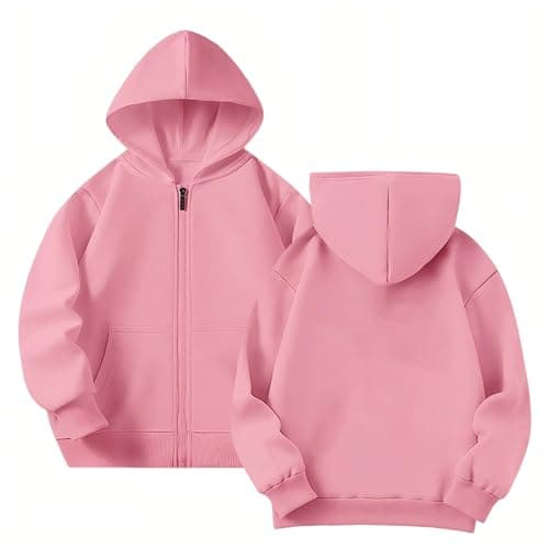 Image of Yufennie Kids Fleece Classic Full Zip Up Hooded Zipper Top for Boys & Girls 7-8 Years pink