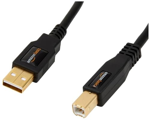 Image of Amazon Basics USB-A to USB-B 2.0 Cable for Printer or External Hard Drive, Gold-Plated Connectors, 1.8 m, Black