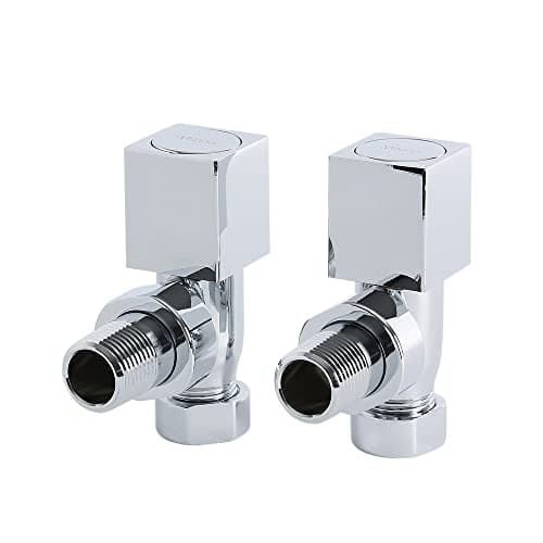 Image of Milano Chrome Angled Heated Towel Rail Square Radiator Valves