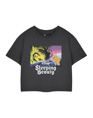 Image of Disney Princess Aurora Womens Grey Cropped Graphic Tee | Short Sleeve T-Shirt for Her | Fairytale Character Apparel | Sleeping Beauty Theme Top | Casual Fashion for Ladies