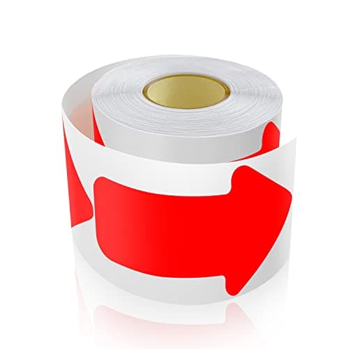 Image of Arrow Floor Stickers Vinyl 15.2 x 7.6 cm Self-Adhesive Direction Arrows Sign Waterproof Removable 200 Labels per Roll Red