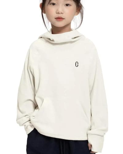 Image of Rolanko Girls Hoodies Fleece Sweatshirts Long Sleeve Cozy lightweight Hooded Pullover Tops with Pocket, Kids Warm Athletic Outwear, Beige, 10-11 Years, 150