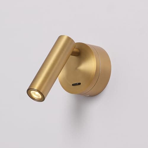 Image of DAWALIGHT Brass Wall Lights Indoor Mains Powered 3W LED 3000K Warm White Bedside Light with Switch 320° Rotatable Wall Lamp for Reading Bedroom Living Room Hotel, Aluminum