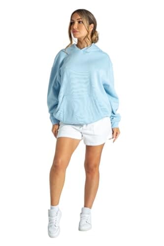 Image of Lang Horn Ladies Oversized Hoodie hoodies for women uk Pullover Long Sleeve Sweatshirt Autumn Winter Sweat Top with Pockets Large Pastel Blue